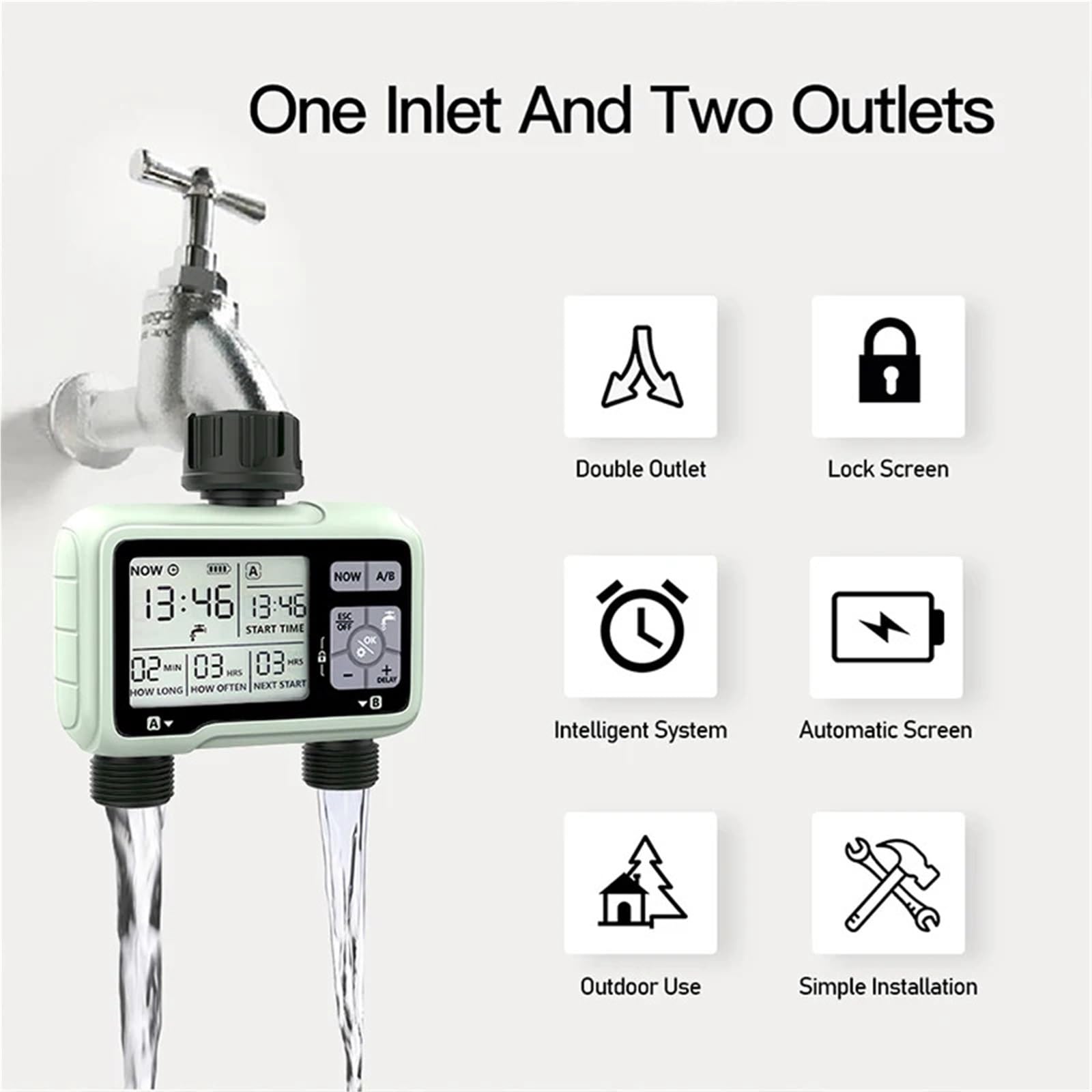 Timer per l'irrigazione, Di temporizzazione Timer for irrigazione a 2 uscite Irrigazione automatica precisa for esterni Programma completamente regolabile
