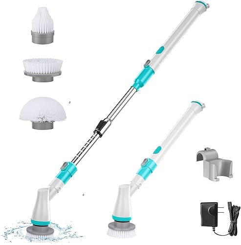 Limpiador eléctrico giratorio limpiador inalámbrico Eletalker con mango de extensión ajustable limpiador eléctrico con 3 cabezales de cepillo tiempo