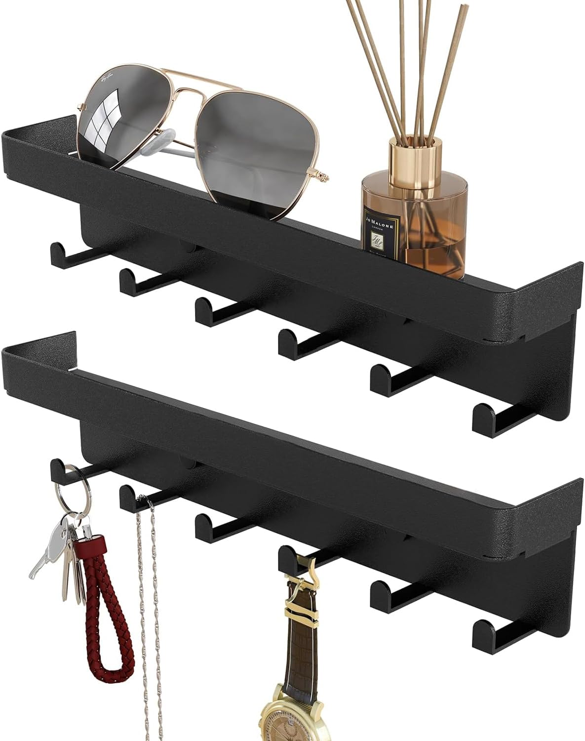2 Pcs Wall Key Holder Rustic Key & Mail Organizer Adhesive Key Hooks, Black