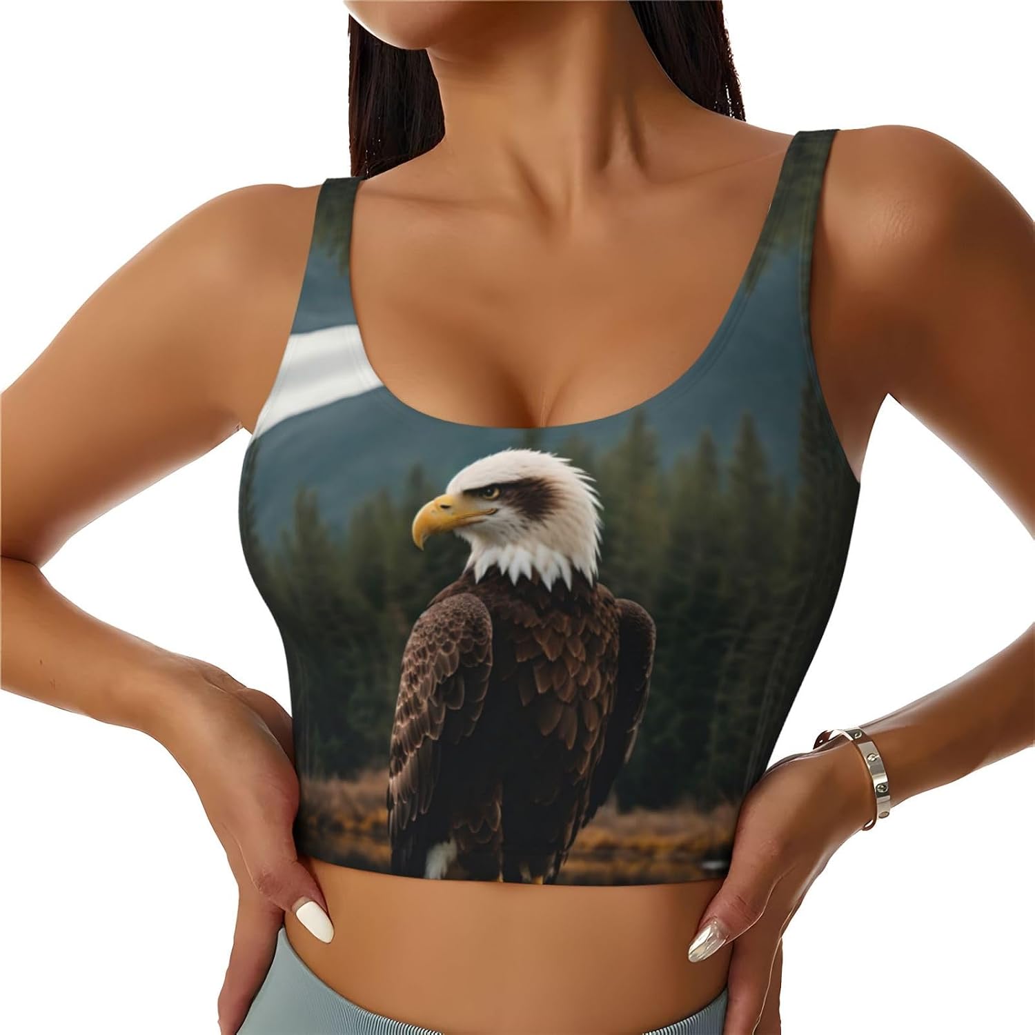 Flying Eagle Print High Impact Sports Bras,Longline Sports Bra,Perfect for Yoga,Running and Gym Workouts
