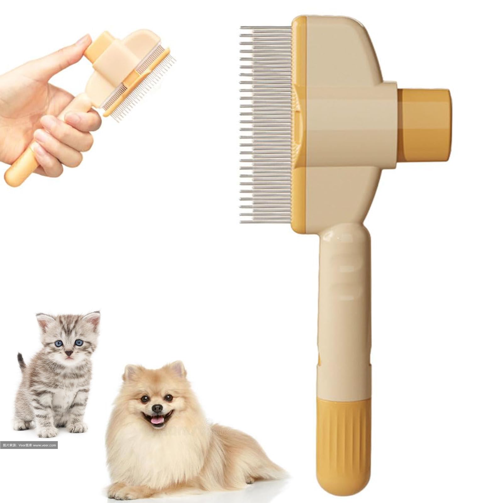 Peigne Autonettoyant Pour Chien Et Chat - Bouton Poussoir Pour Retirer Les Poils - Dents Acier Inoxydable Arrondies