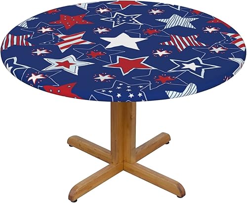 Mantel redondo con estrellas patrióticas americanas, ajustable, elástico, impermeable, lavable, para decoración de mesa, para interiores y