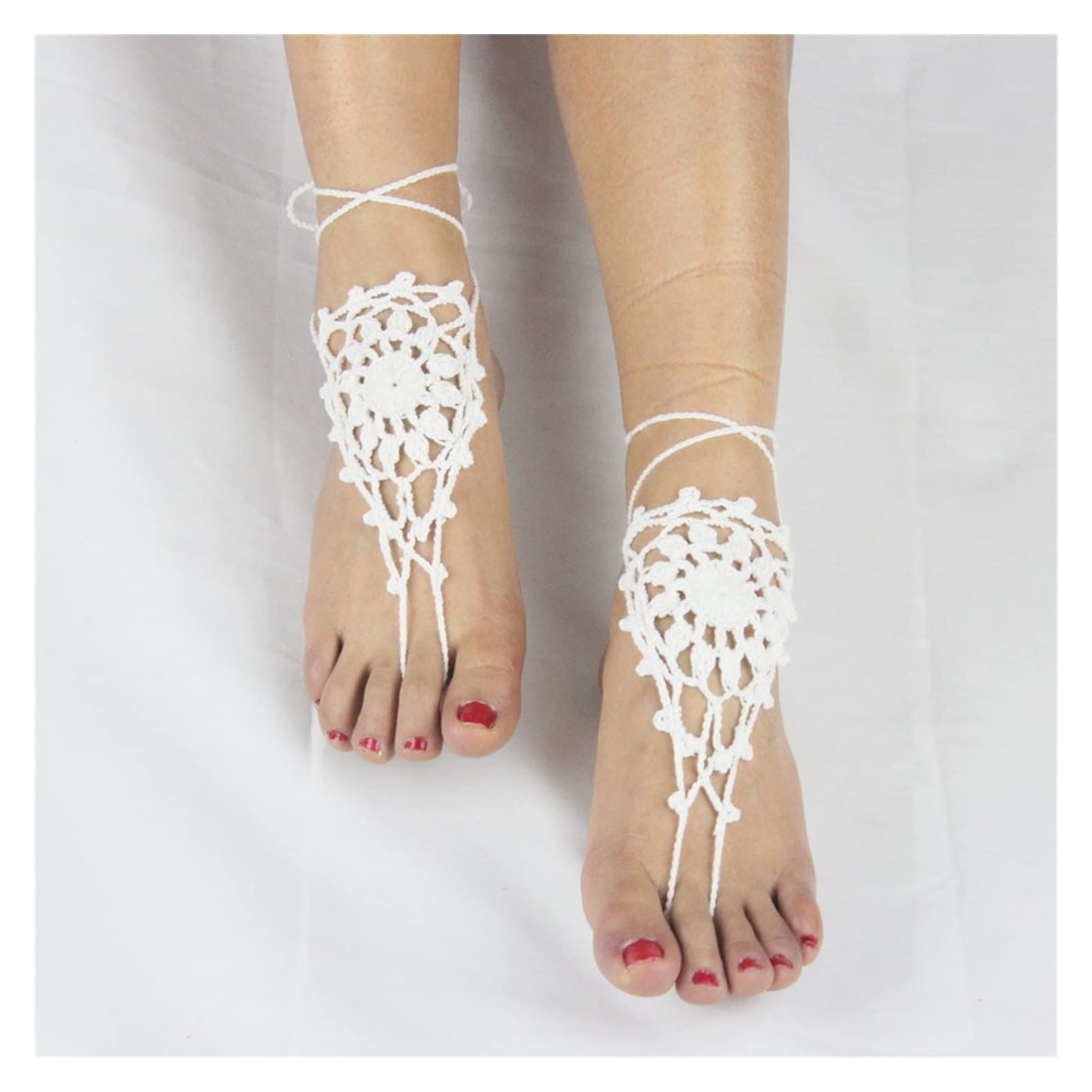 Fußkettchen Einheitsgröße Baumwolle Häkel-Fußkettchen-Tanzzubehör Fußkettchen-Strick-Fußkettchen-Sandalen-Zubehör Damen-Fußkettchen (Farbe: Weiß)