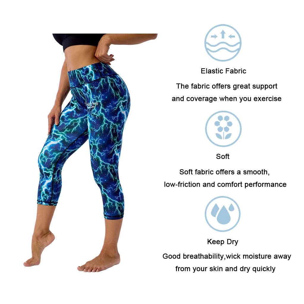 UIUO-UIPEU Leggings capri estampados con bolsillos para mujer, control de abdomen, entrenamiento, yoga, capris