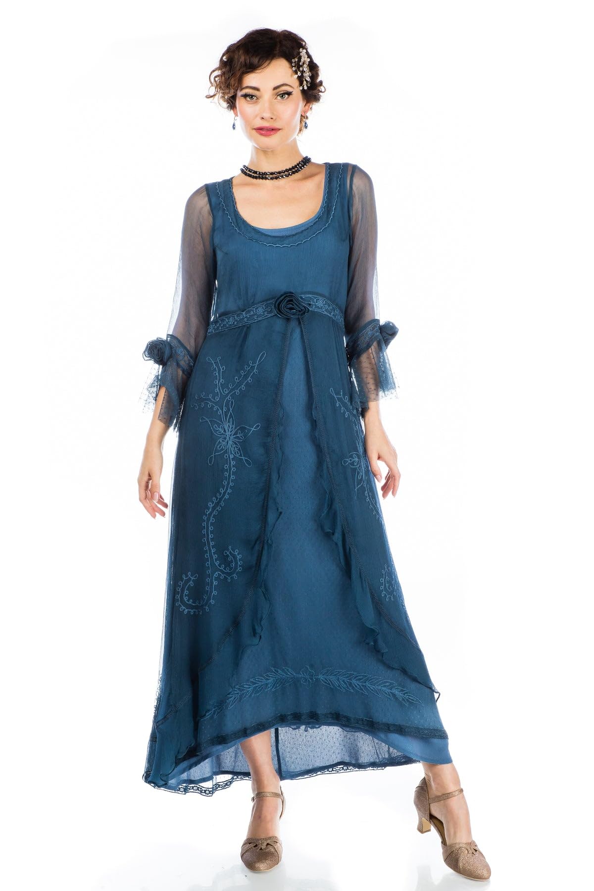 Nataya 40836 Women's 1920s Victorian Vintage Style Wedding Party Dress in Lapis Blue
