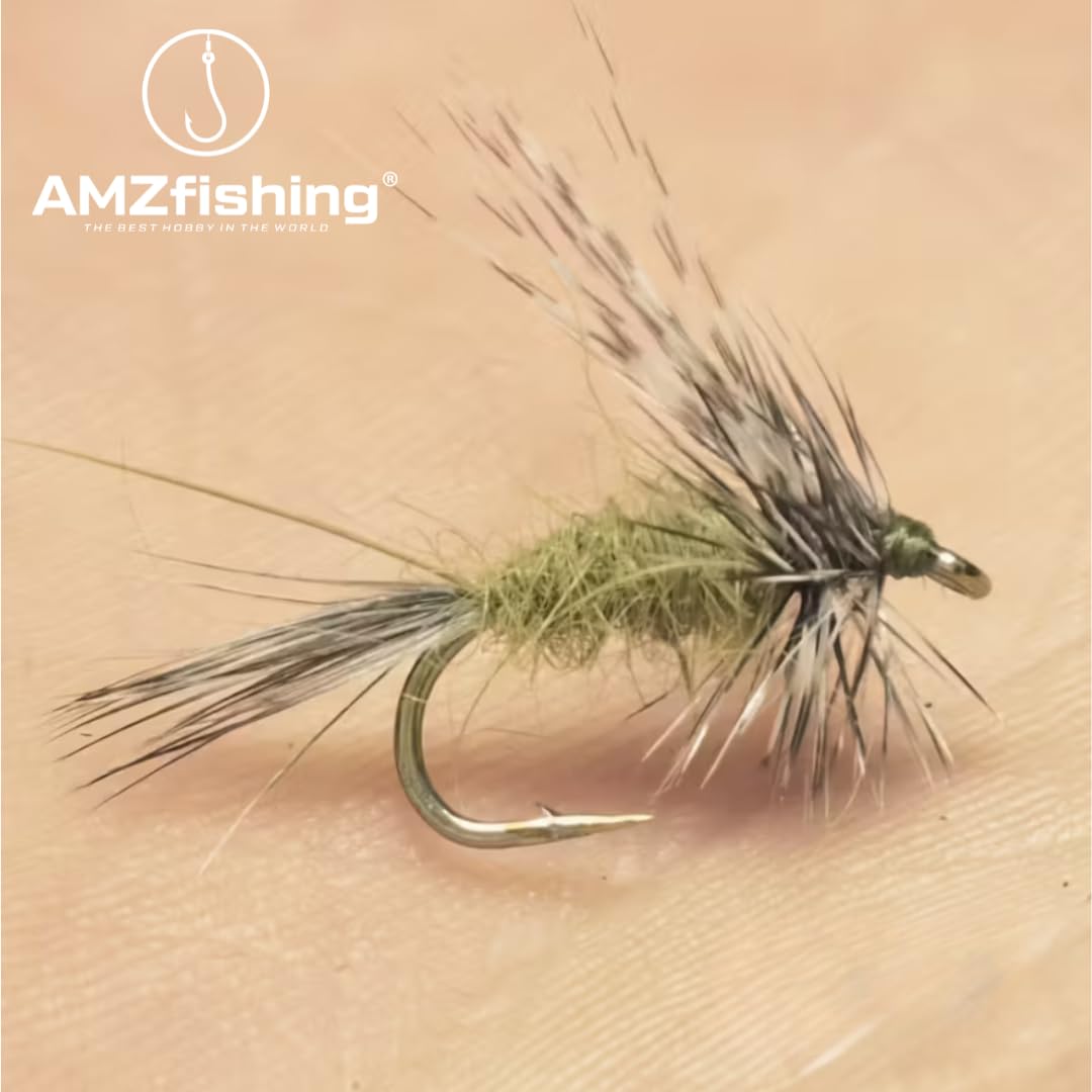 NEU AMZfishing® 2 Stück handgebundene Trockenfliegen #14 Adams Mayfly | Fliegenangeln Forelle | Adams Dry Fly Forellenangeln | Fliege Forelle | Fliegenfischen Äsche | Trockenfliegen