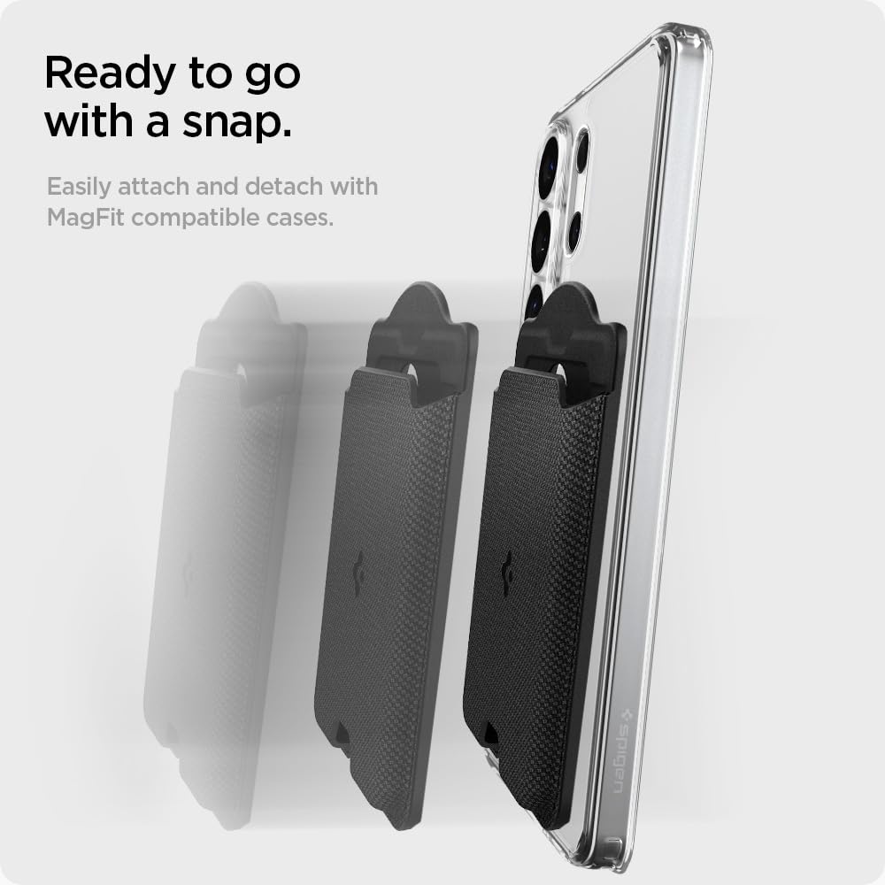 Spigen Urban Fit MagFit Porte-Cartes magnétique 3 Cartes Conçu pour Coque magnétique Compatible avec Les séries Samsung Galaxy S26 / S25 / Edge/Z Fold 7 - Noir
