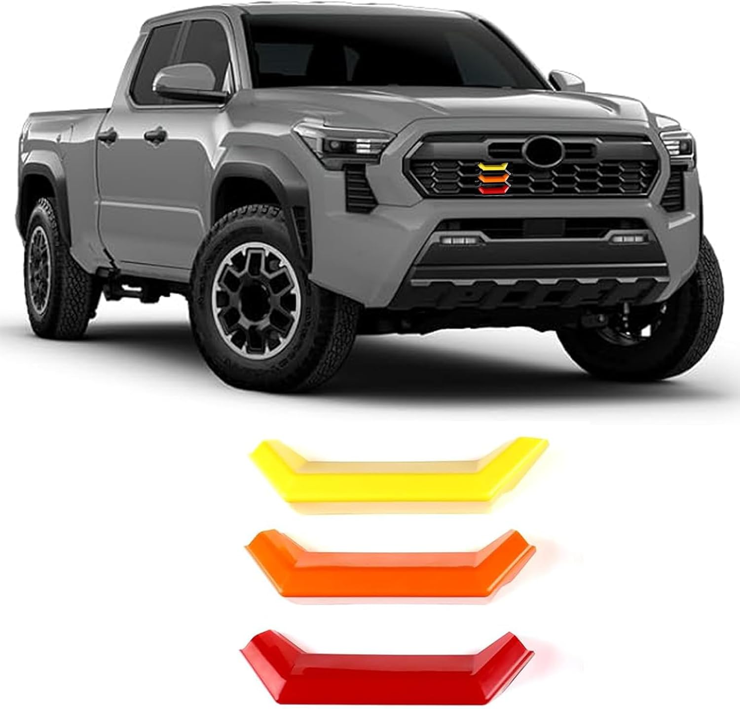 Tri-Color Grille Decor Badges for 2024 2025 2026 Toyota Tacoma Accessories TRD Front Grille Insert Trim Taco Grills Strip Cover Grill Emblem Exterior Decoration, Left Side