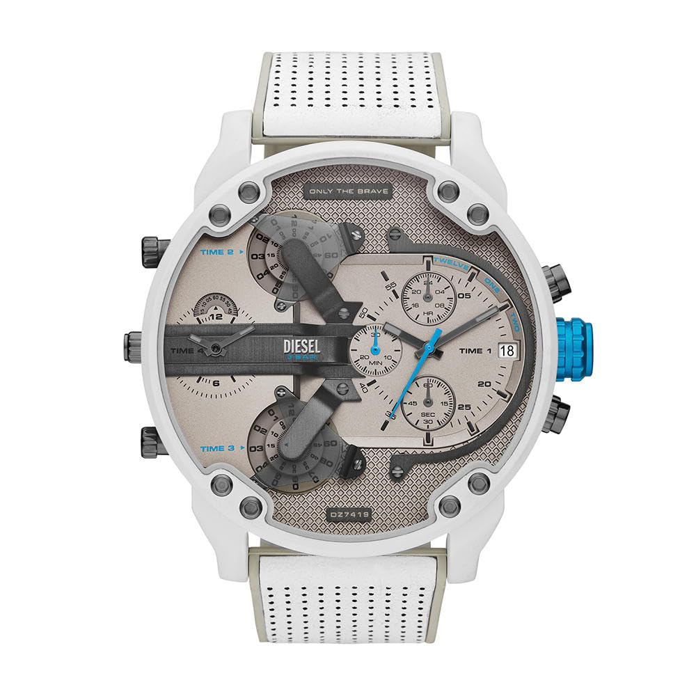 DieselWatch for Men Mr. Daddy 2.0, Chronograph Movement, 57 mm White Stainless Steel Case with a Stainless Steel Strap, DZ7419