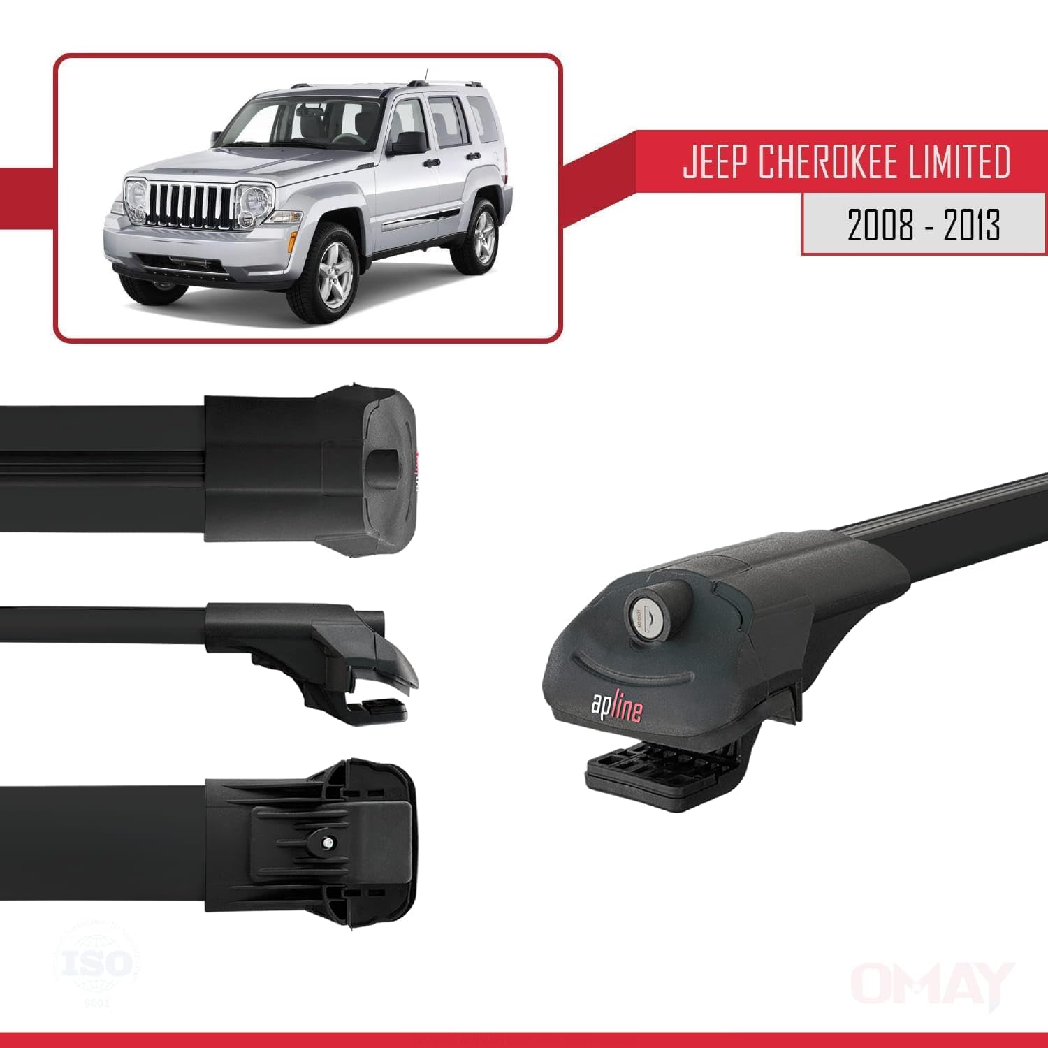 Omay Compatibile con Jeep Cherokee (KK) 2008-2013 Barre Portatutto ACE-1 Portapacchi Barre Tetto NERO