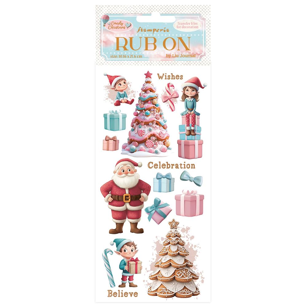 Stamperia - Rub-on for Scrapbooks, Albums, Cards, Bullet Journals and More, Easily Transfer Images onto Paper and Other Surfaces, Perfect for Crafts and Gifting (Candy Christmas, Santa Claus)