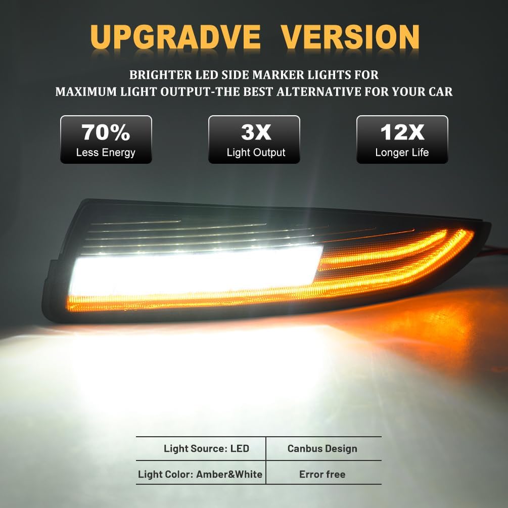 LED Side Marker Lamps for Chevy Camaro 1993-2002 Sequential Turn Signal Light Smoked Lens Switchbck Corner DRL Running Parking Lights OEM 5978551 5978552