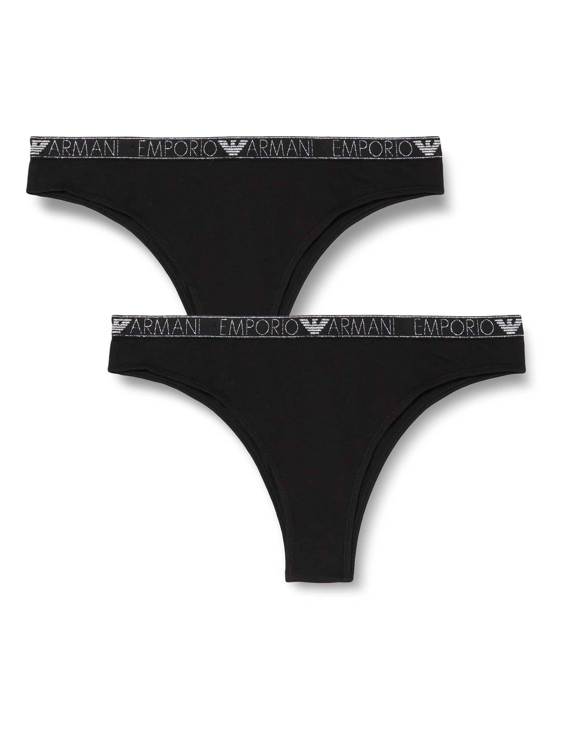 Emporio Armani Women's 2-Pack Essential Studs Logo Brazilian Brief, Black, XS (Pack of 2)