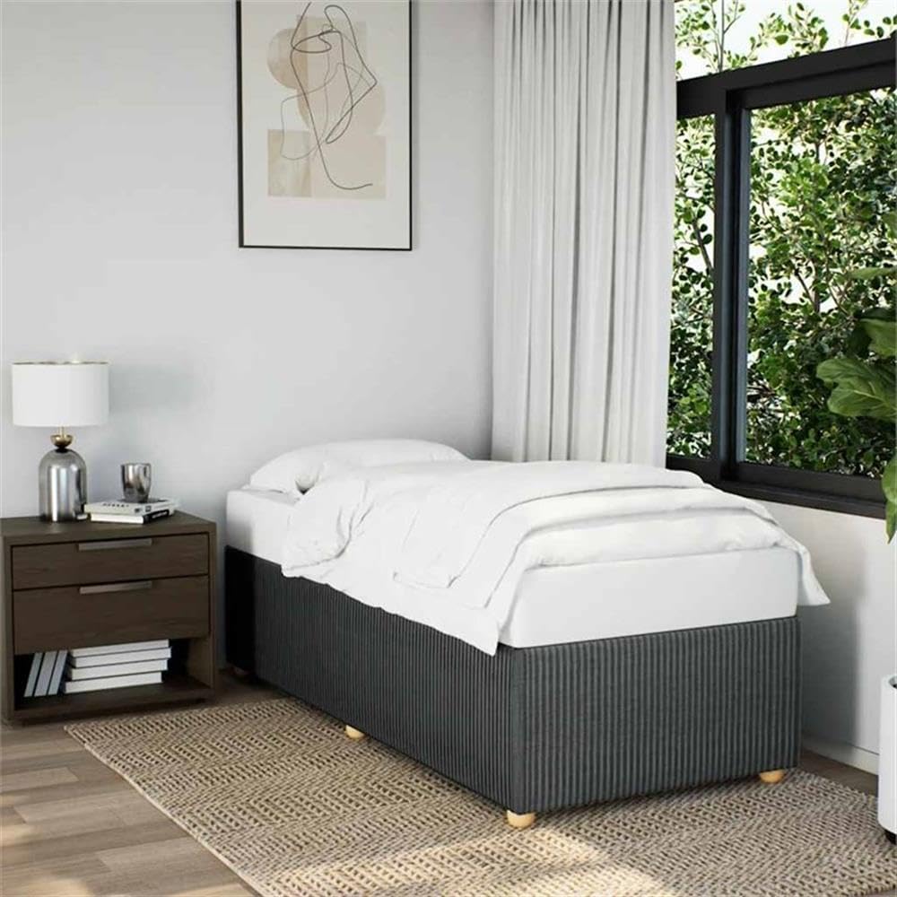 BOWERY HILL Contemporary Twin Bed Frame, Engineered Wood, Dark Gray Matte Finish, Breathable Polyester Upholstery, Rectangular Design, 15.5 x 29.4 x 7.1 in, Sturdy Bedroom Furniture for Guest or Kids