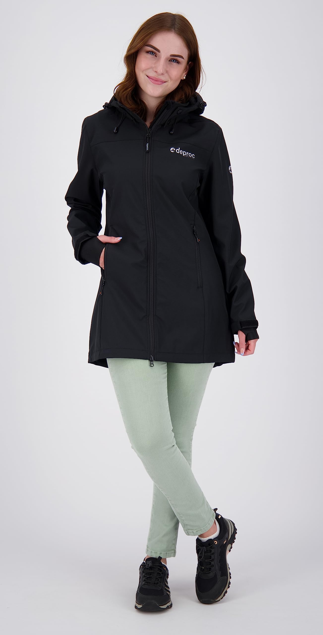 DEPROC A.C.T.I.V.E Kurtka softshell Kobiety Damski Lekki Płaszcz Softshellowy, Krótki Płaszcz Z Kapturem, Kurtka Softshellowa, Kurtka Przejściowa Cavell Long II