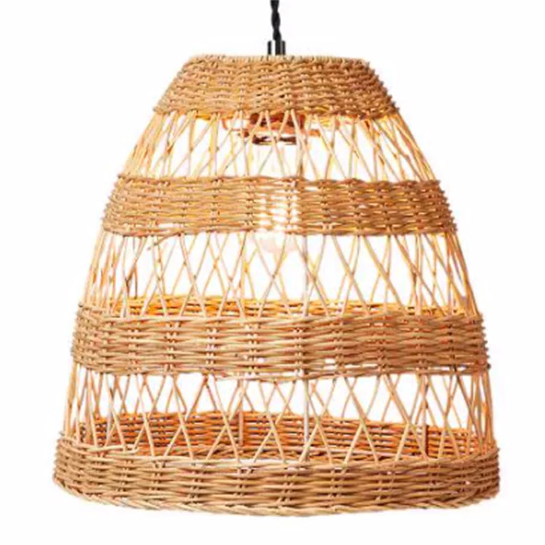 LQZCXMF Rustic Rattan Pendant Light Fixture Unique Basket Weave Lamp Shade Rustic Drum Wicker Bamboo Art Chandeliers Adjustable Bamboo Lighting for Kitchen, Living Room, Entryway, E26 Socket
