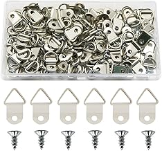 ESJNNK 三角吊りカン 100個セット 額吊り金具 額縁金具 ビラカン 豆カン フック 三角吊金具 木ネジ付き 箱付き (シルバー)