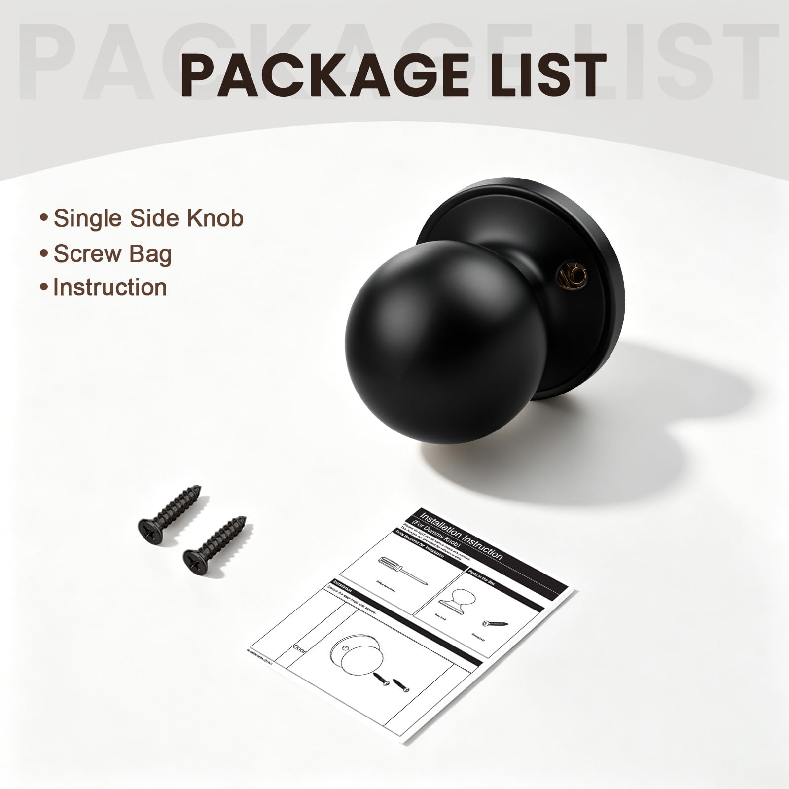 Brotima Matte Black Round Dummy Door Knob,One-Half Side Knob Only,Non-Locking No Latch for Interior Use, 53.3mm (Knob) - Image 6