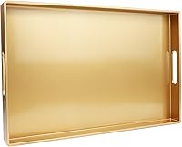 Spsyrine Gold Decorative Serving Tray with Handles - Elegant Plastic Ottoman Coffee Table Tray for Home Decor, 15.6" x 10.2"