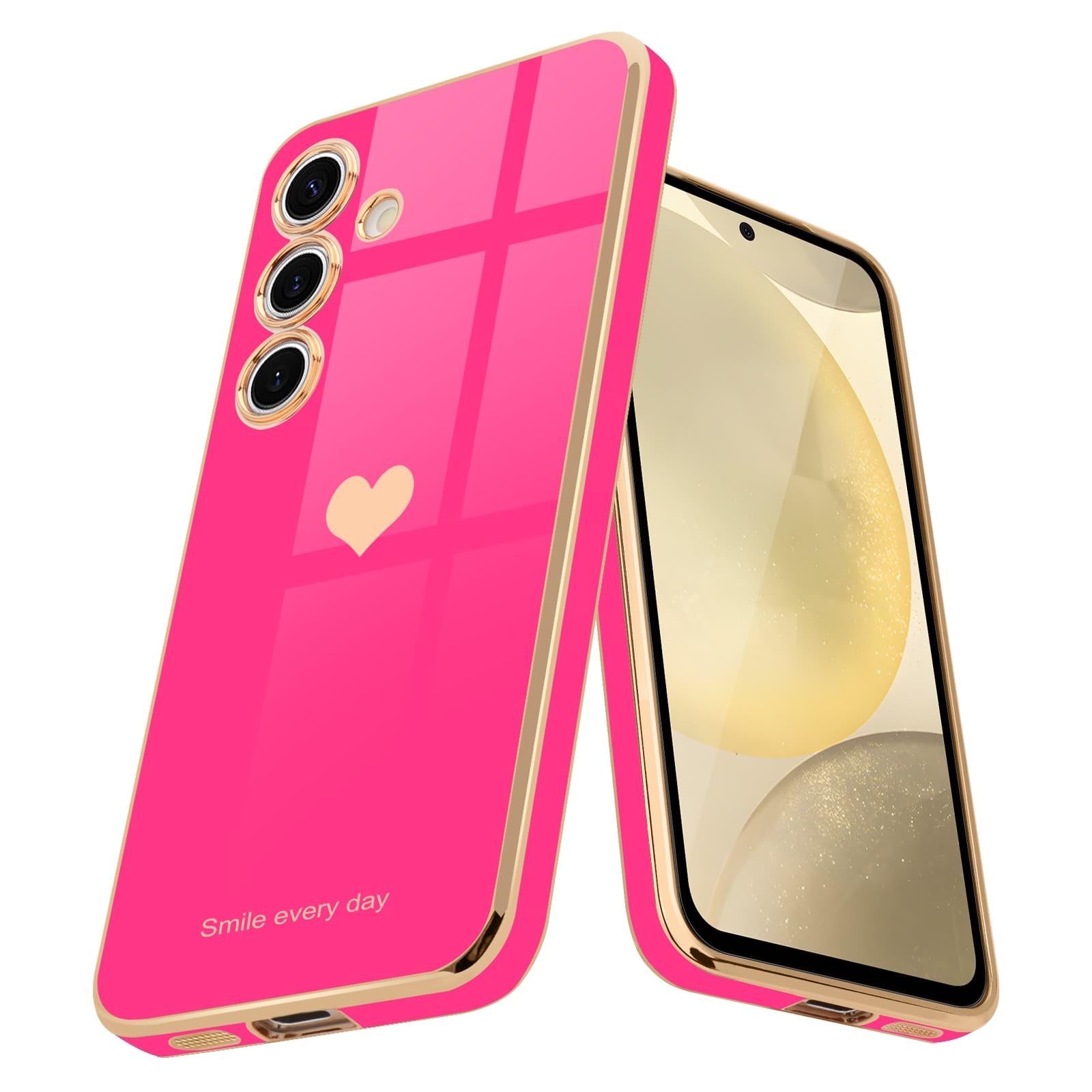 Teageo Kompatibel mit Samsung Galaxy S23 Hülle, Süße Herzmuster Mädchen Handyhülle Luxuriös Galvanisierte Glitzer Weich TPU Kameraschutz Kratzfest Stoßfest Schutzhülle für Galaxy S23 Schutzhülle
