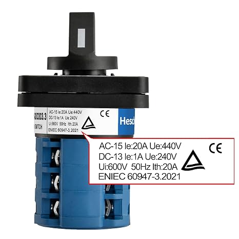 Heschen Universal Rotary Cam Selector Changeover Switch SZW26-20/D303.3 660V 20A 3 Position 3 Phase 12 Terminals
