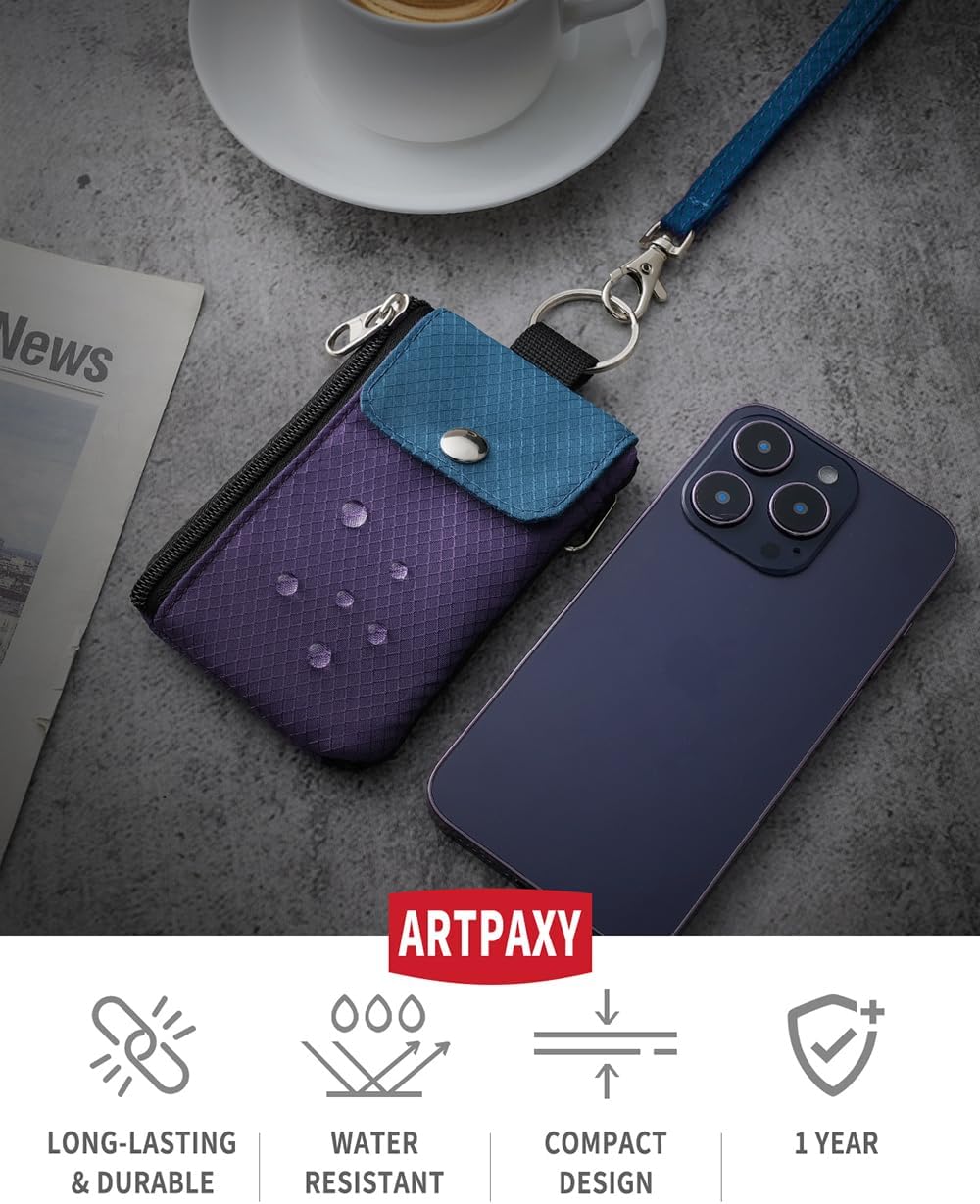 Minimalist Wallet For Mens Womens, Keychain RFID Blocking Zipper Small Wallet with ID Window 2 Lanyards,Water Resistant Travel Cash Card Coin Case Boys Girls - Image 2