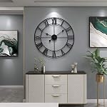 LEIKE Large Wall Clocks for Home Decor,Modern, 16" Round, Rustic, Silent Non Ticking, Battery Operated, Black Metal Roman Numerals, Decorative Clock for Living Room/Bedroom/Kitchen