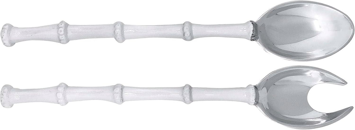 MARIPOSA BAMBOO WHITE SALAD SERVERS | WHITE | BRILLANTE | TABLEWARE | SALAD SERVERS | RECYCLED SANDCAST ALUMINUM | HANDMADE IN MEXICO