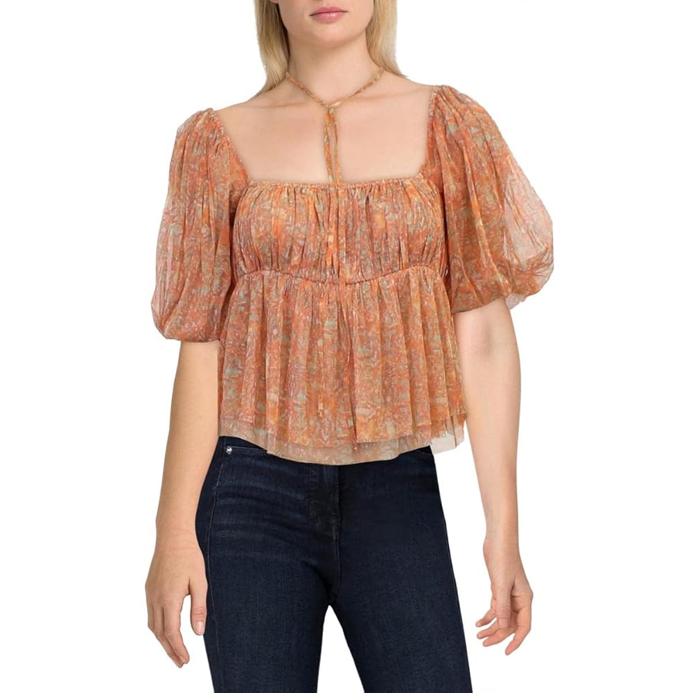 Free People Womens Penelope Printed Smocked Peplum Top