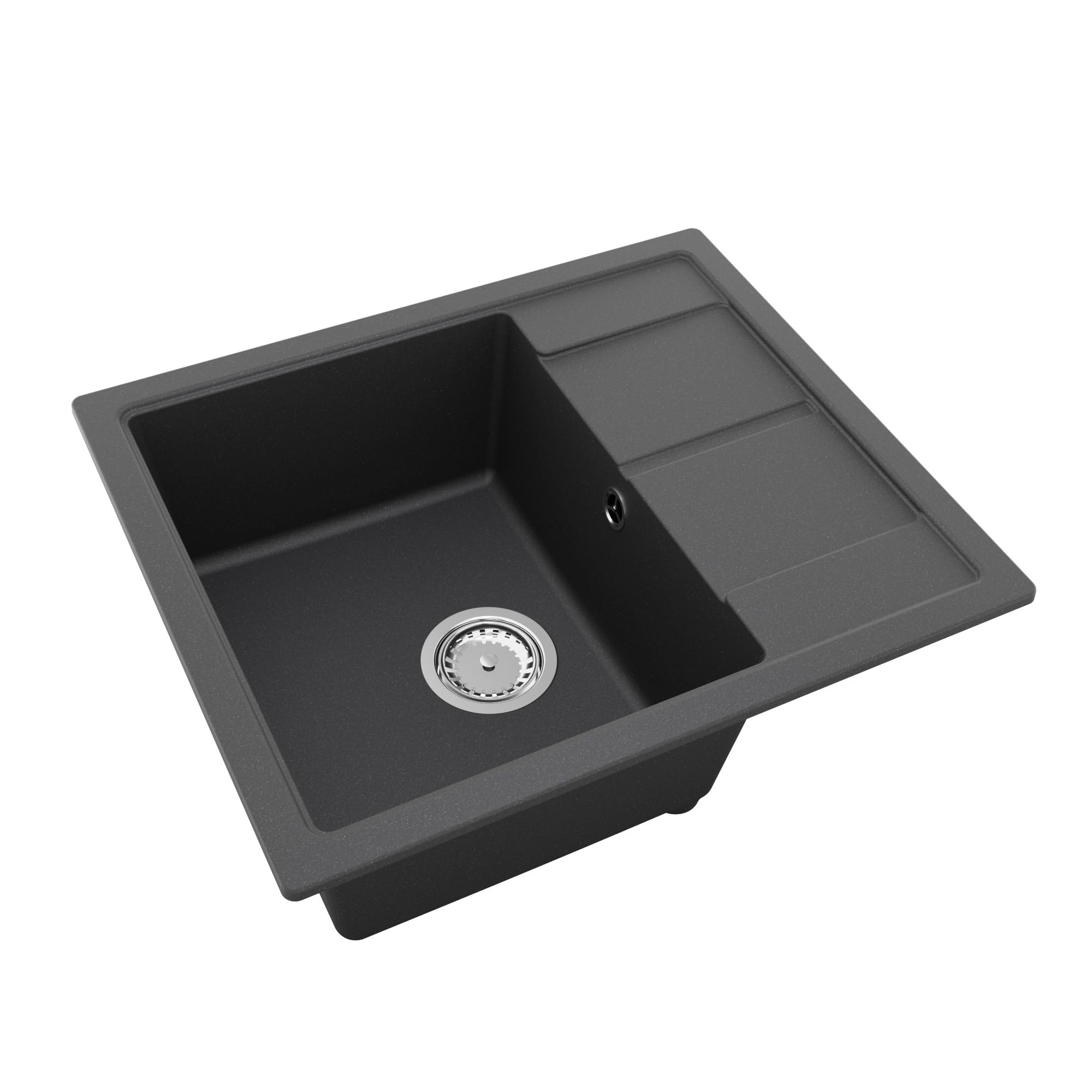 GRANMASTER Horizon Granitspüle 1 Becken mit Siphon, Spüle Arbeitsplatte Küchenspüle mit Wasserhahn, 59 x 50 x 20,3 cm Spüle mit Abtropffläche aus Granit, Imprägnieren 50ml Schwarz Metallic