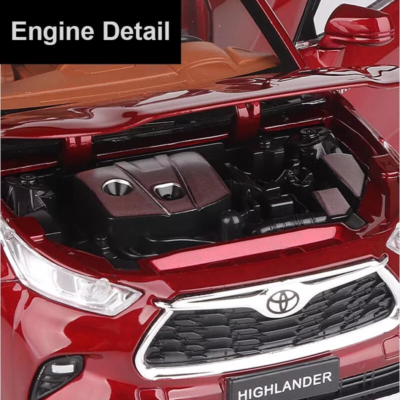 Image of 1:24 Toyota Highlander SUV Model Car - Alloy Diecast Pull Back Toy with Sound, Light & Openable Doors - Gift for Kids Boys Girls (RED)