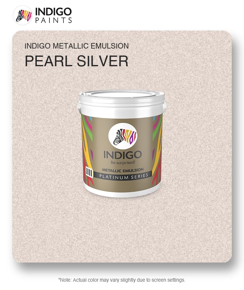 Image of Indigo Metallic Emulsion Pearl Silver Platinum Series - Elegant pearl silver metallic paint that delivers a subtle shimmering finish to walls and decor - 1 L Pearl Silver