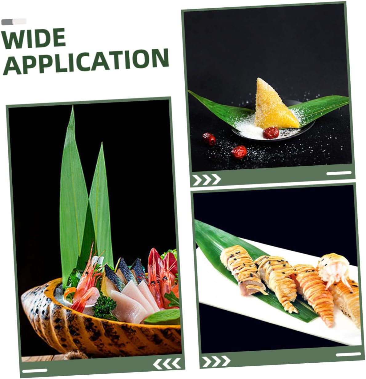 100pcs Bamboo Leaves for Sushi Dish Decor Fresh Boat-shaped Bamboo Leaves for Sashimi Dessert and Dumplings Safe Food-grade Material for Elegant Dining Presentation