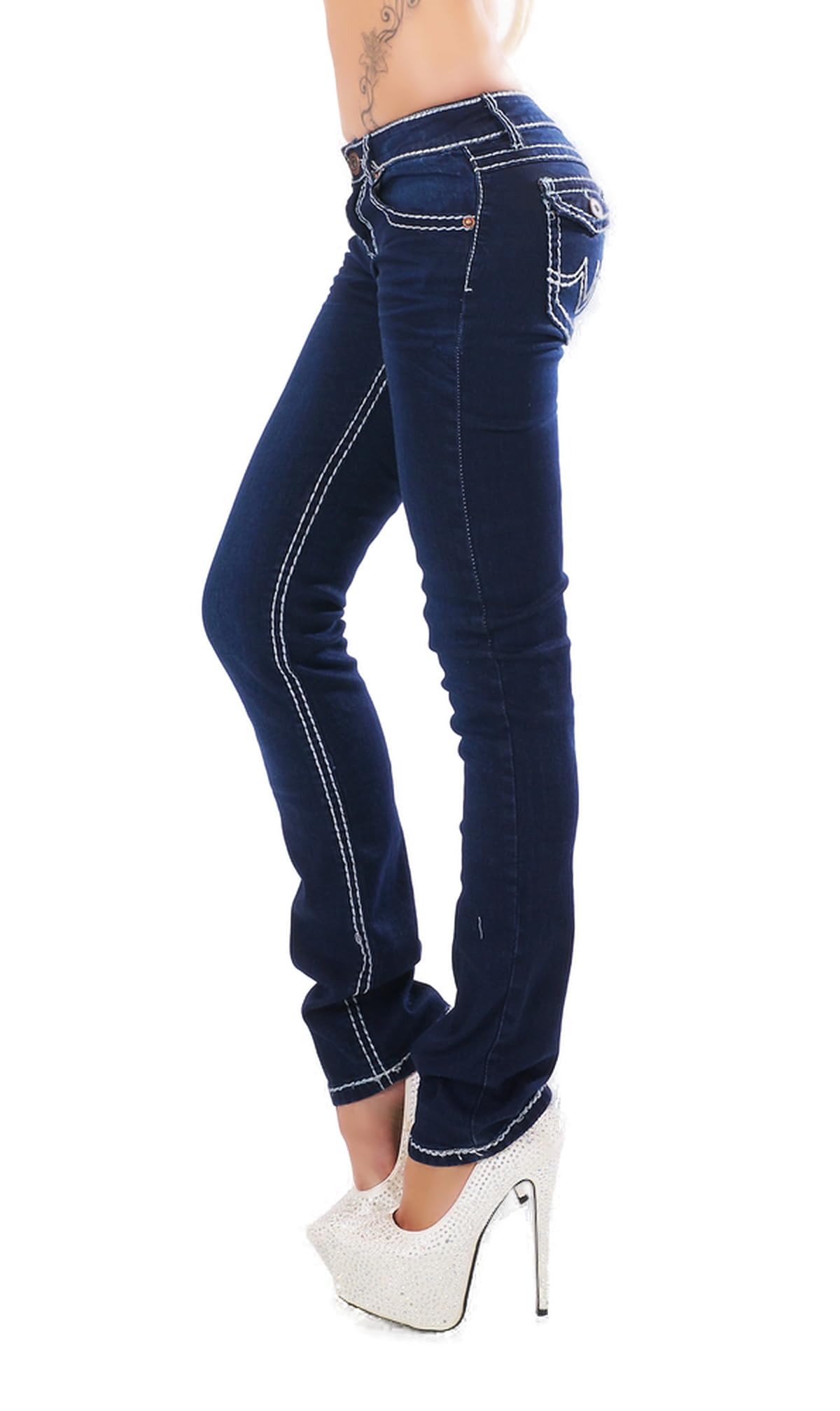 Miss RJ Jeans Women's Skinny Jeans Flap Pocket Thick Stitching Jeans, darkblue, 10