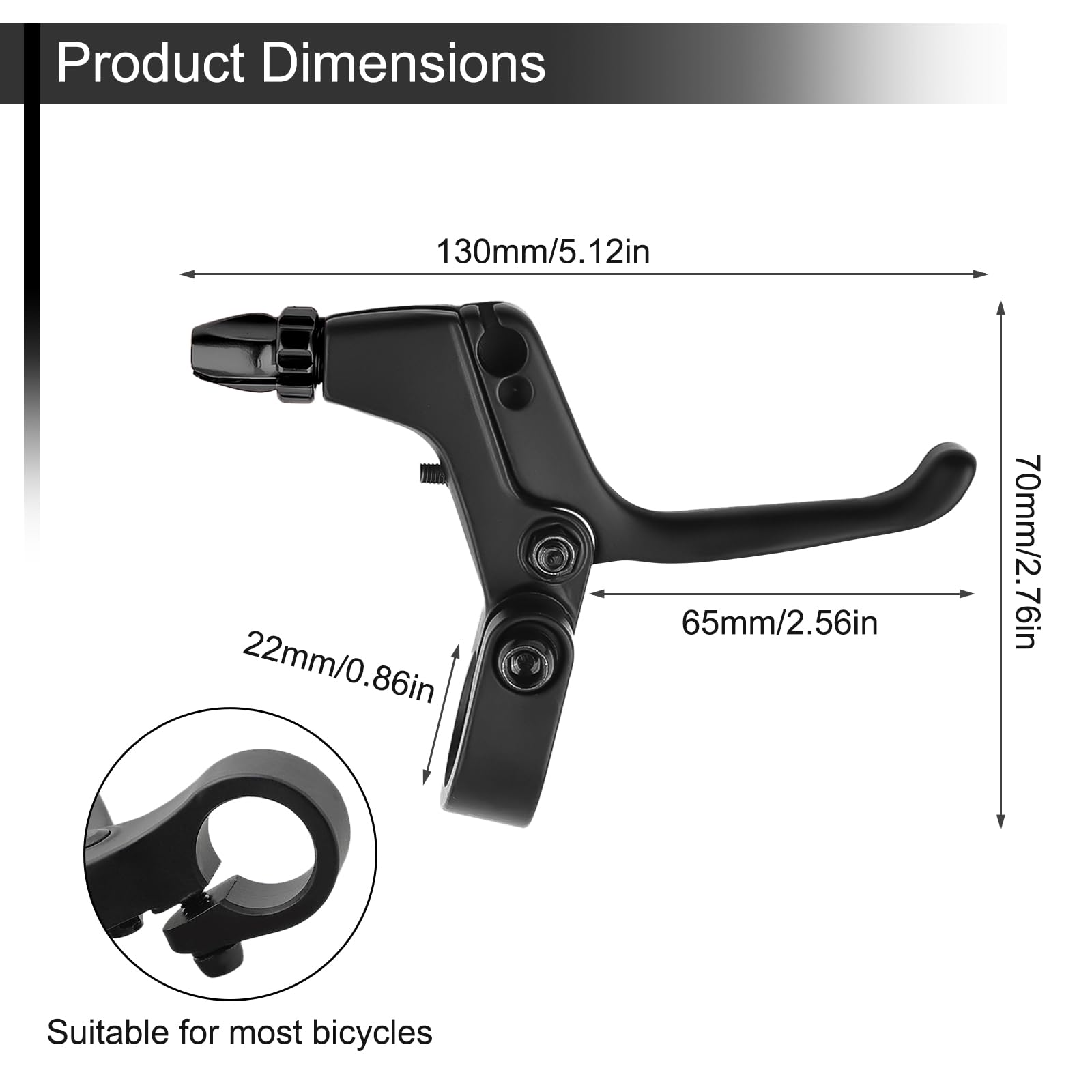 Drhomeam 2Pcs 2 Fingers Bicycle Brake Levers for Mechanical and Linear-Pull Brakes, Aluminum Alloy Adjustable Small Hand V Brake Levers, Colored Children Bicycle Accessories (Black)