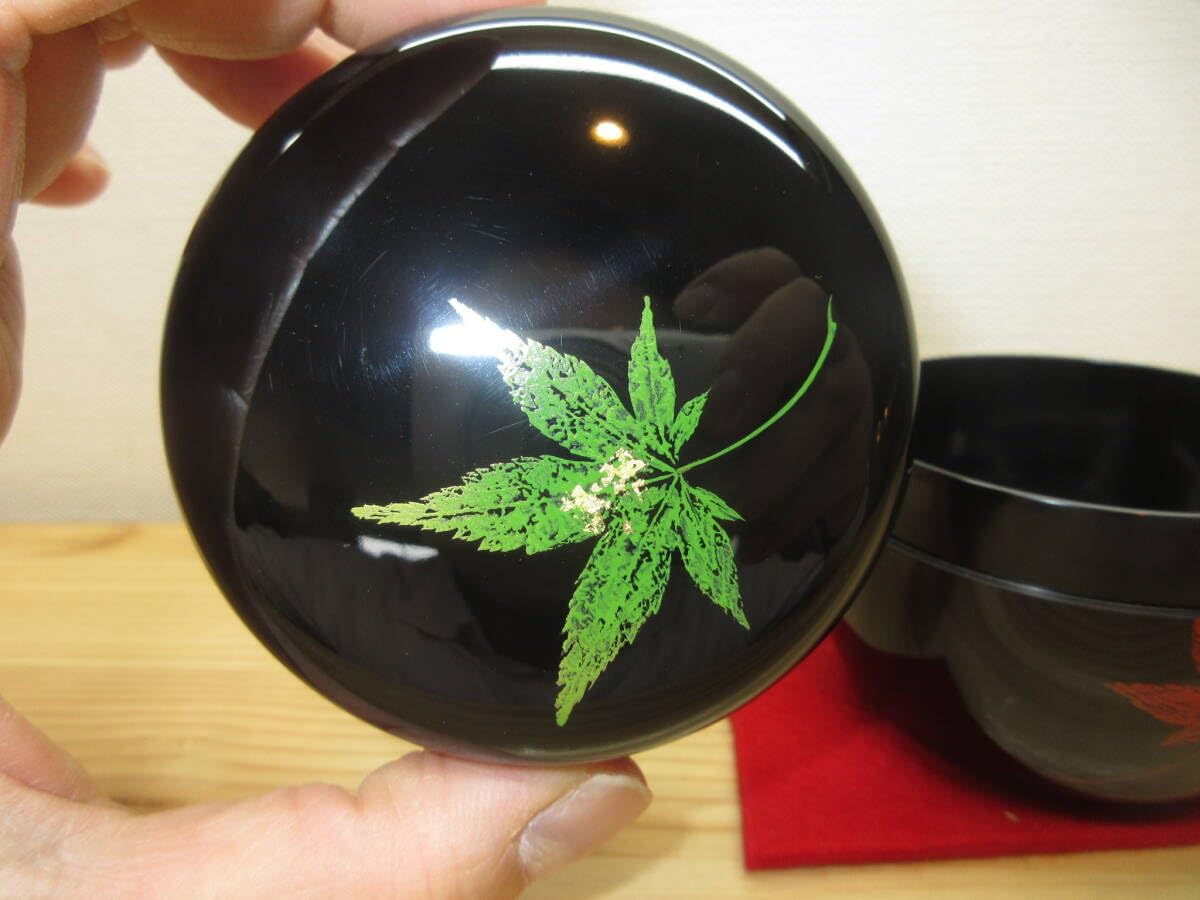 送料込【逢絢亭】茶道具 棗 平棗 山中塗 押楓絵 真塗 木製 中村湖彩 共  