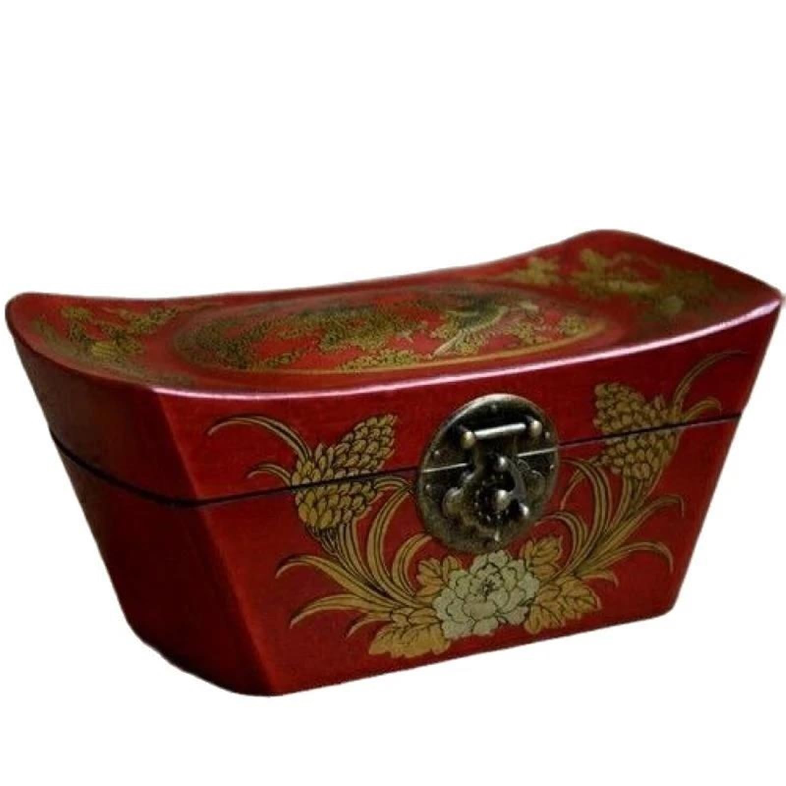 Portagioie portagioie con cuscino, decorazione per la casa, ornamenti in legno anticato a forma di drago, chiusura in bronzo (22 x 10 x 9 cm)