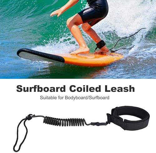 Miniatura 6 de Surfing Leg Leash,Stand Up Paddle Board Coiled Spring Leg Foot Rope Surfing Leash for Surfboard (black)