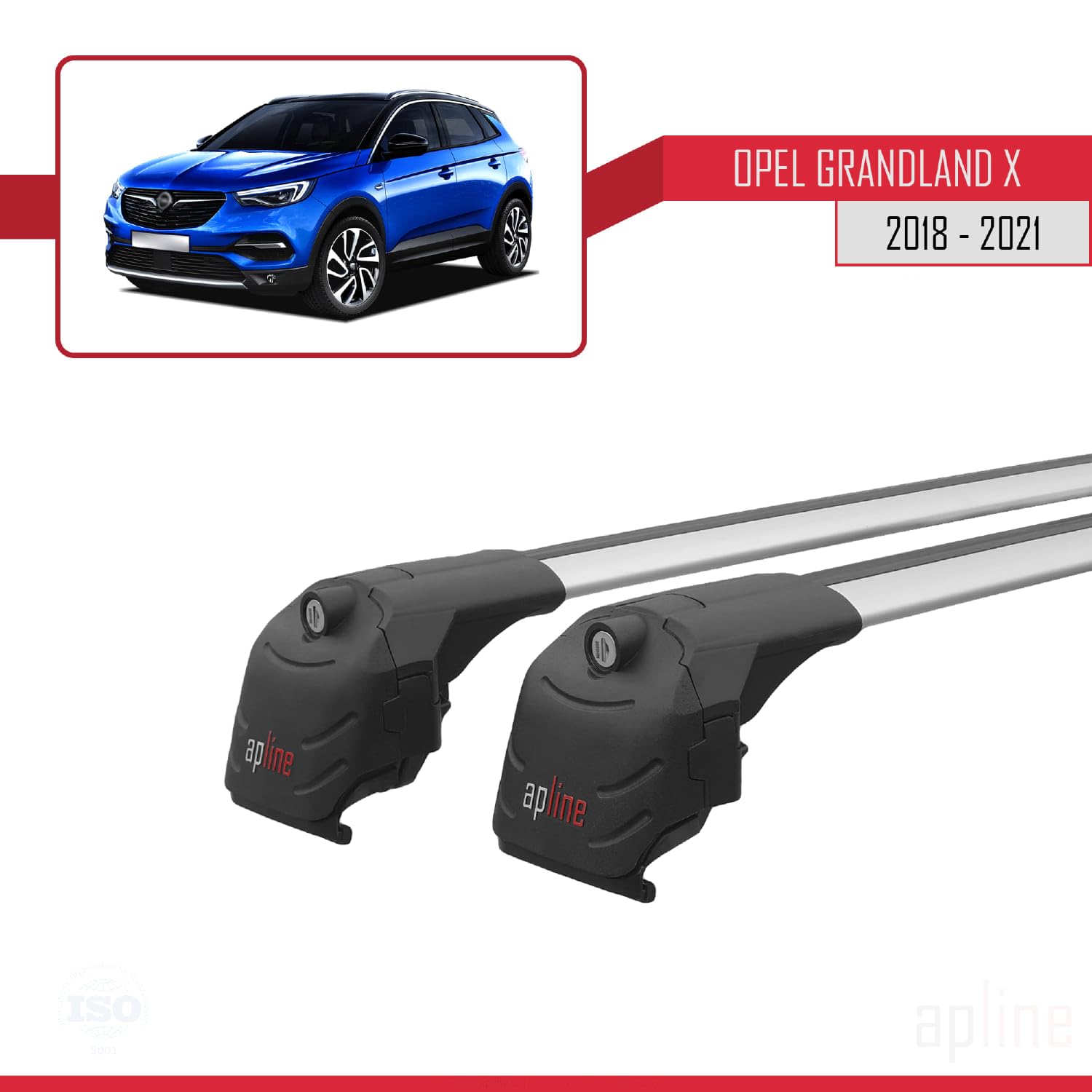 Compatibile con Opel Grandland X 2017-2024 Modello ACE-2 Barre Tetto Portapacchi Auto Barre Portatutto Grigio Alluminio 2 Barre