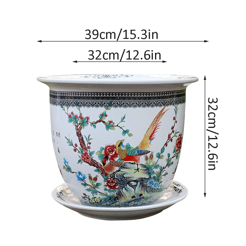 Dekoracyjna doniczka z niebiesko-białej porcelany, doniczka ogrodowa na sukulenty, donica na rośliny urny, donica na rośliny z wzorem kwiatowym i ptaków, mała doniczka ogrodowa na kwiaty, B,