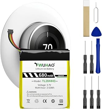 WUHAO for Nest Thermostat Battery 3rd Generation TL284443 Battery 680mAh for Nest Learning Thermostat 2nd 3rd T3008US T4000ES T3007ES A0013 Replacement 3.7V