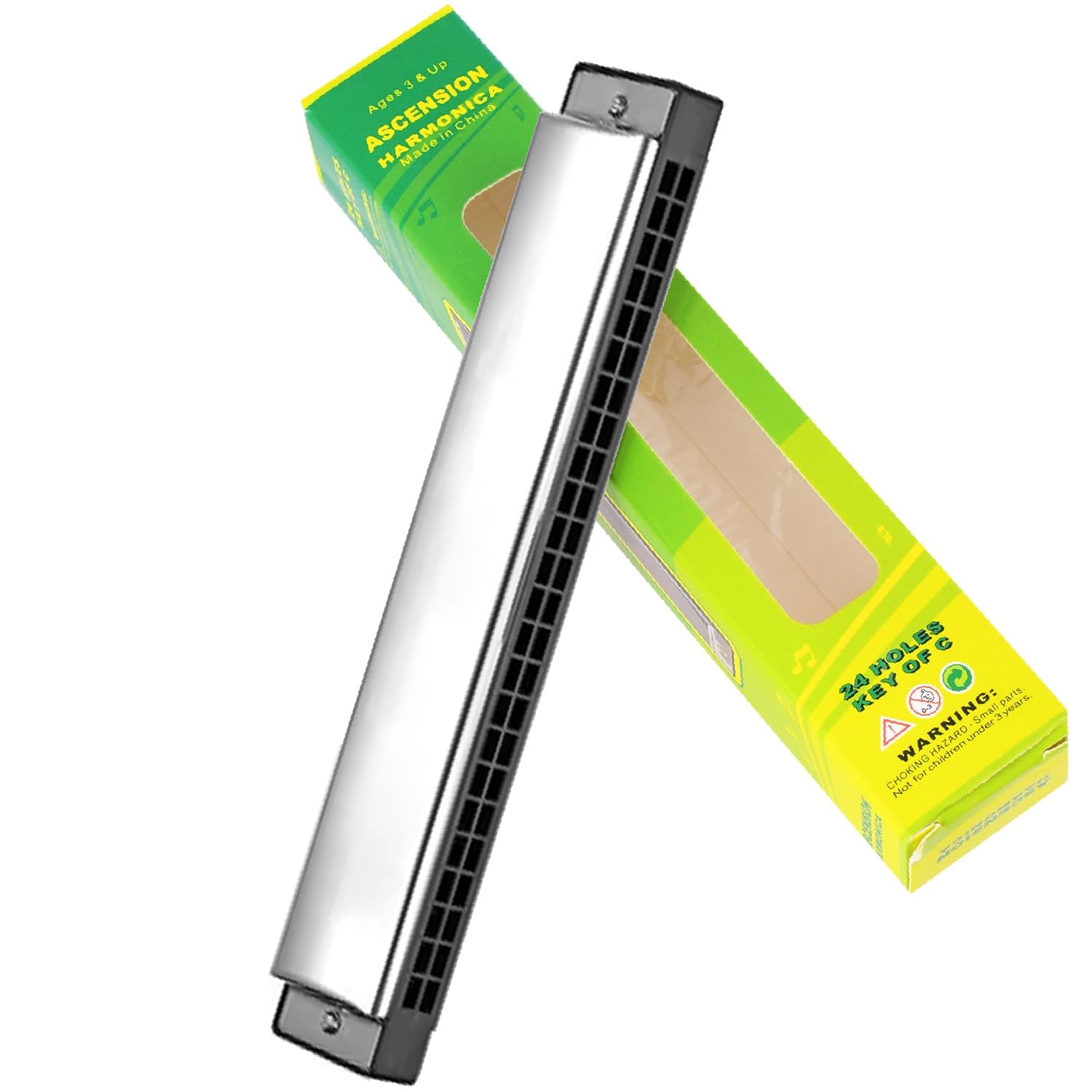 Ascension Harmonica Mouth Organ 24 Holes 48 reads Key C with Plastic Case Beginner Students, Excellent Gift for Music Fan, Best Music Gift (White)