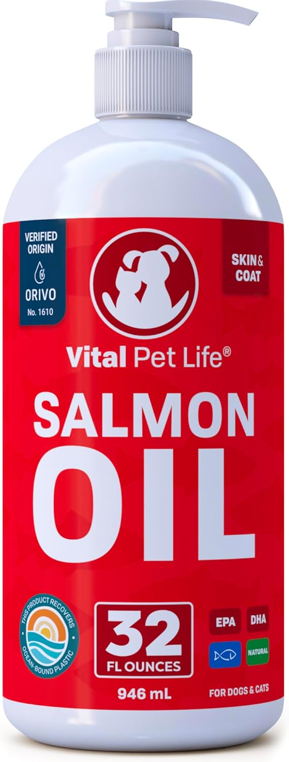 Salmon Oil for Dogs & Cats – Healthy Skin & Coat, Fish Oil, Omega 3 EPA DHA, Liquid Food Supplement for Pets, All Natural, Supports Joint & Bone Health, Natural Allergy & Inflammation Defense, 32 oz Salmon Oil for Dogs & Cats – Healthy Skin & Coat, Fish Oil, Omega 3 EPA DHA, Liquid Food Supplement for Pets, All Natural, Supports Joint & Bone Health, Natural Allergy & Inflammation Defense, 32 oz