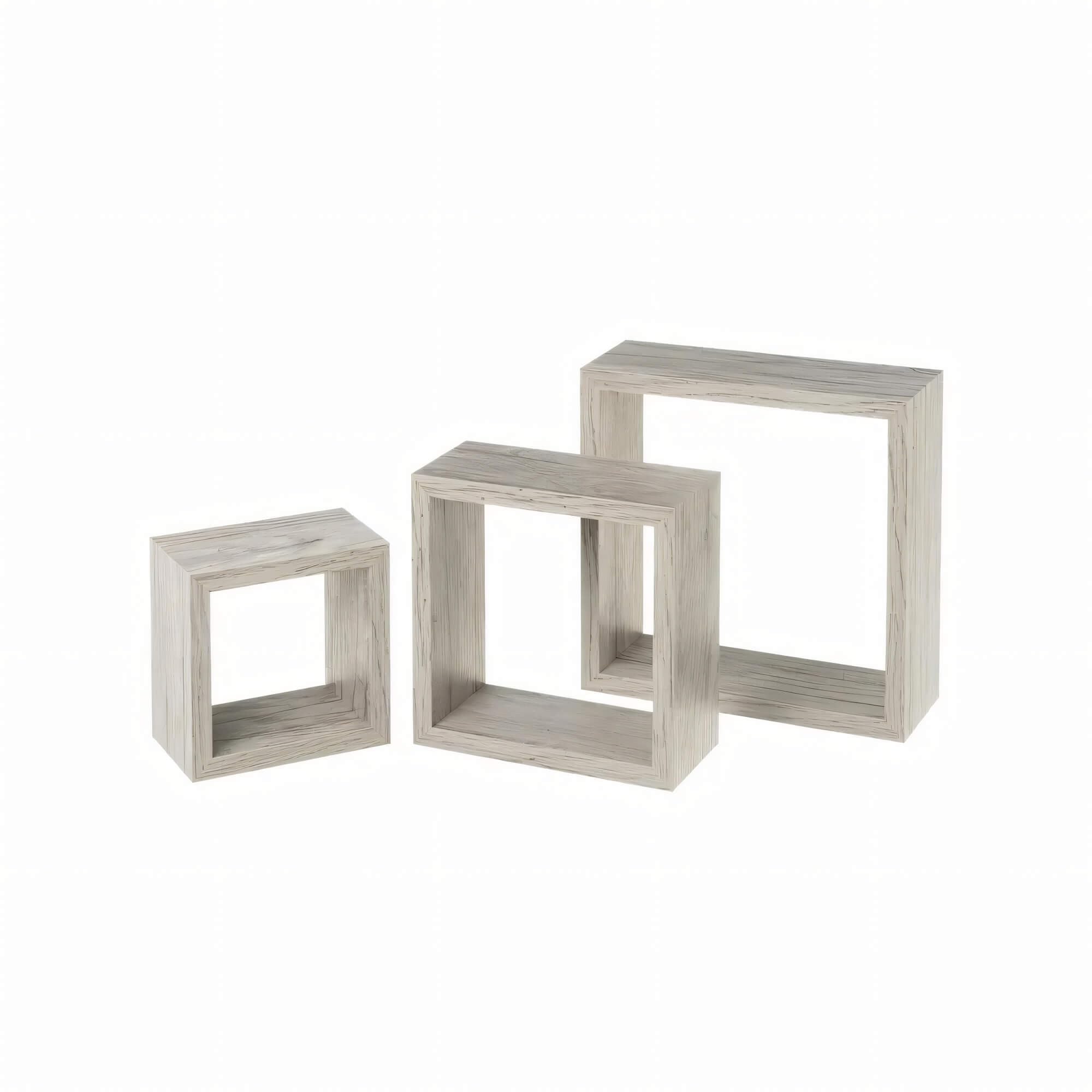 LEKE GO Set de 3 Estantes Flotantes Cubo de Madera MDF Gris Nórdicos, Estantes de Pared Cuadrado (Gris)