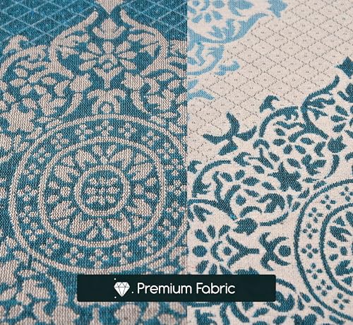 Image of FRESH FROM LOOM Cotton Reversible Diwan Set Blue - 1 Single Bedsheet with 2 Bolster Covers and 5 Cushion Covers (8pc Set)