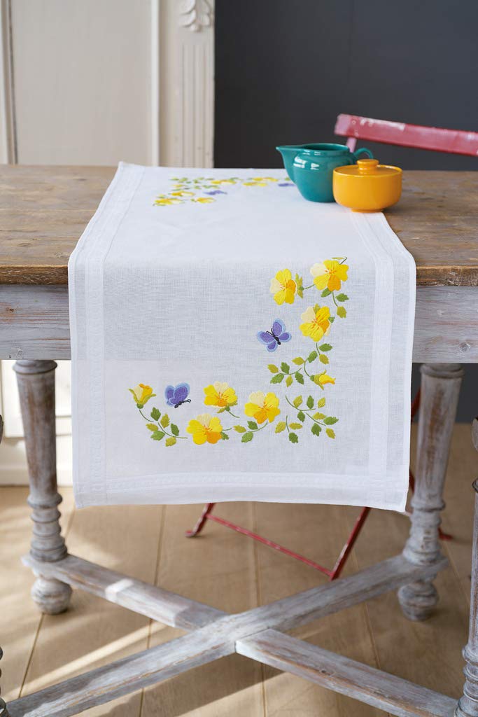 Vervaco Embroidery Kit: Runner: Spring Flowers, Cotton, Multicoloured, 40 x 100 x 0,3 cm