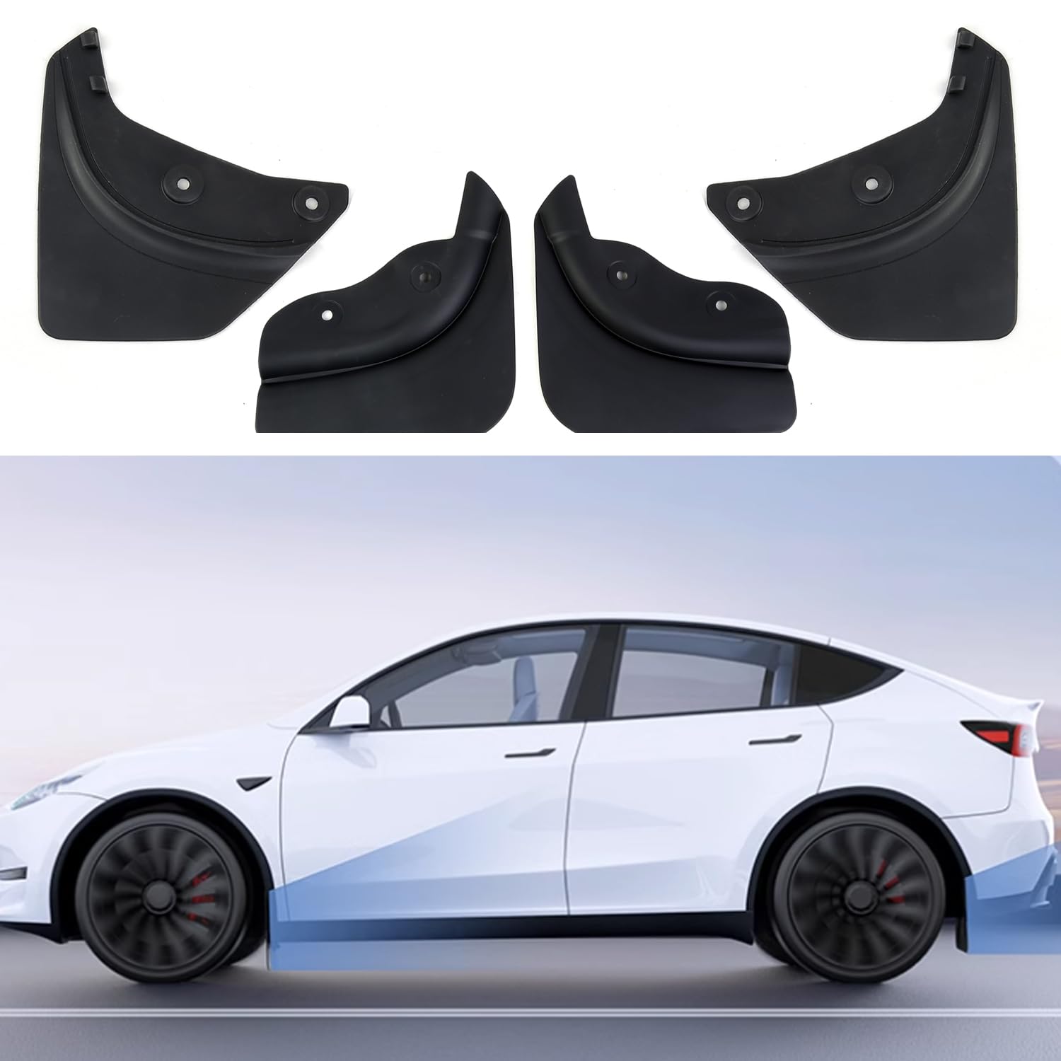 TOPABYTE Garde-Boue pour Tesla Model Y 2020-2025 Bavettes Avant et Arrière Flexibles Améliorés sans Perçage Protecteur de Pneu de Véhicule Bavette Accessoires Extérieurs
