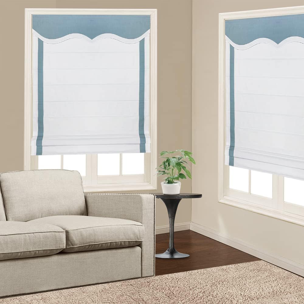 Cordless Roman Shades Window Blinds, Beige White Premium Blackout Roman Window Shades, Custom Washable Fabric Roman Shades for Windows, Doors, French Doors, Kitchen Windows (1 Piece)