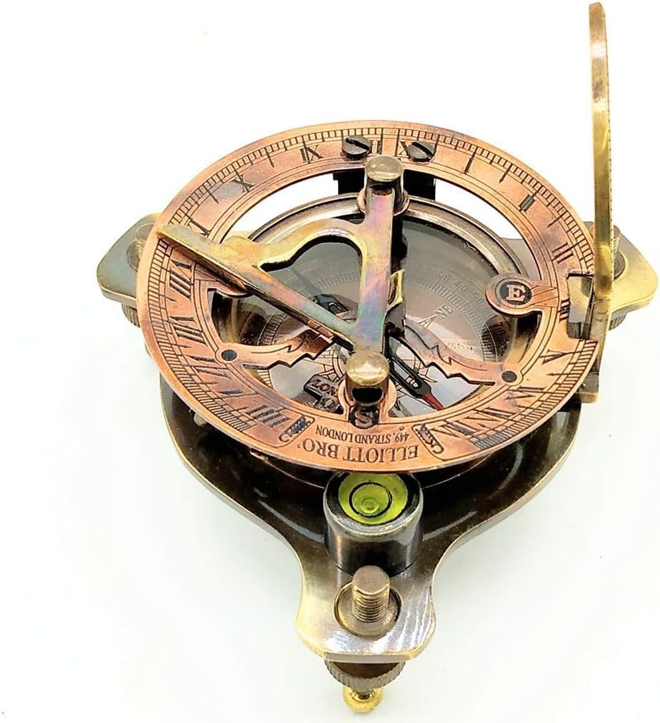 Sundial Compass, Vintage Marine West London Antique 2.5" Brass Sundials Compass Nautical Decor Big Brass Triangle Sundial Compasses with Adjustable Screw Legs Gifts