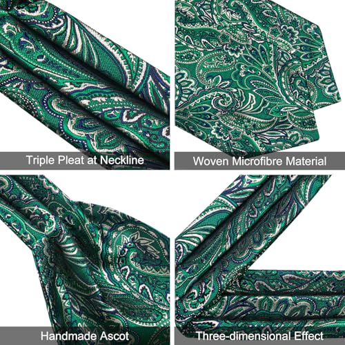Image of DiBanGu Mens Silk Ascot Ties Paisley Jacquard Woven Cravat and Pocket Square Cufflinks with Lapel Pin for Business Wedding